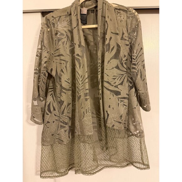 CHICO'S TRAVELERS WOMENS GREEN FLORAL CARDIGAN SWEATER SZ 1 - Picture 1 of 4